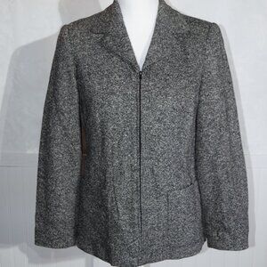 Talbots Petites Italian Fabric Silk & Wool Blend Zip-Up Blazer Jacket Gray 4P